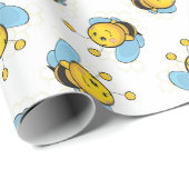 Schattig gelukkig hommel patroon wit cadeaupapier (Rol Hoek)