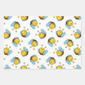 Schattig gelukkig hommel patroon wit inpakpapier vel (Voorkant 3)