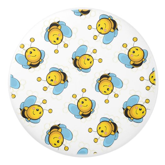 Schattig gelukkig hommel patroon wit keramische knop (Voorkant)