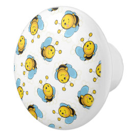 Schattig gelukkig hommel patroon wit keramische knop