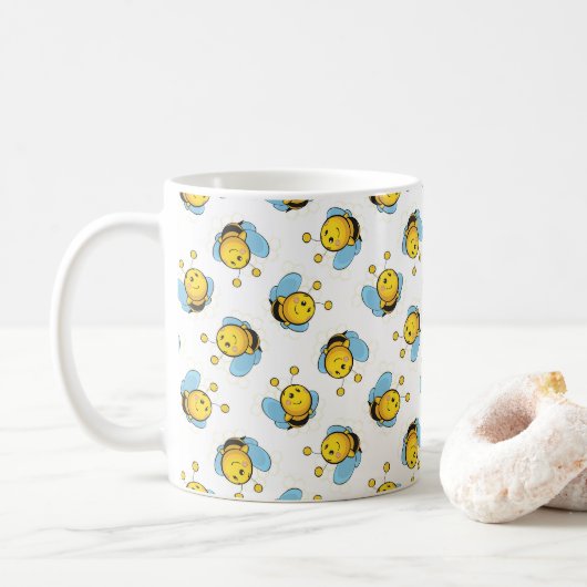 Schattig gelukkig hommel patroon wit koffiemok (Met donut)