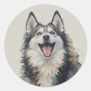 Schattig Gelukkig Husky Huisdier Dier Ronde Sticker