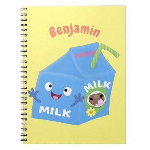 Schattig gelukkig melkpak karakter cartoon notitieboek