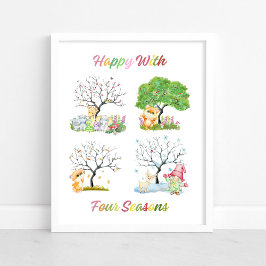 Schattig Gelukkig Met Vier Seizoenen Baby Nursery Poster