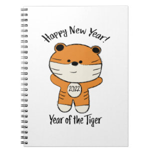 Schattig gelukkig nieuwjaar 2022 Jaar van de tijge Notitieboek