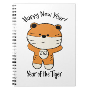 Schattig gelukkig nieuwjaar 2022 Jaar van de tijge Notitieboek