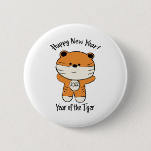 Schattig gelukkig nieuwjaar 2022 Jaar van de tijge Ronde Button 5,7 Cm