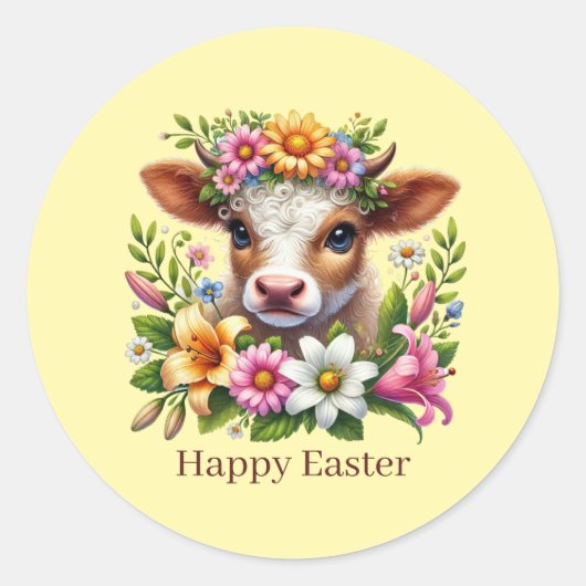 Schattig Gelukkig Pasen koe Ronde Sticker (Voorkant)