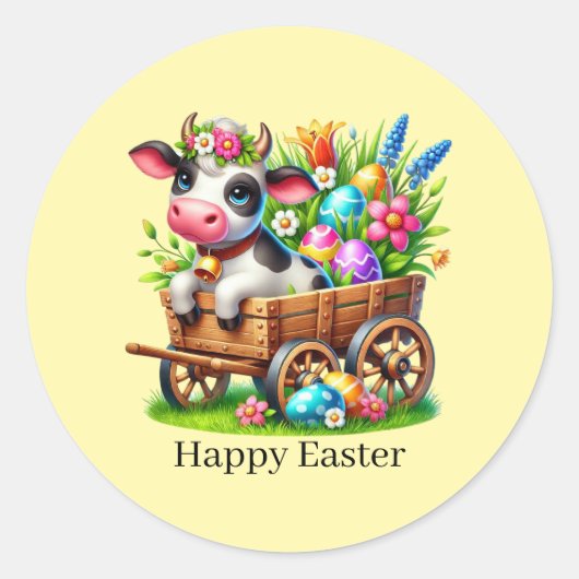 Schattig Gelukkig Pasen koe Ronde Sticker (Voorkant)