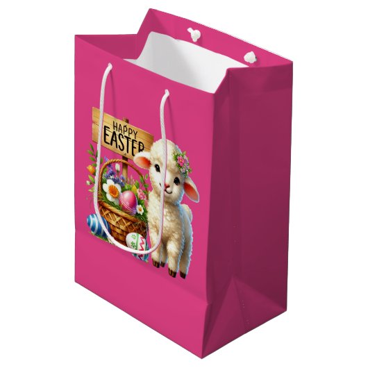 Schattig gelukkig Pasen lam Medium Cadeauzakje (Voorkant Gekanteld)