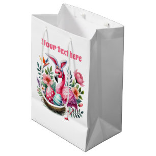 Schattig Gelukkig Pasen roze flamingo Medium Cadeauzakje