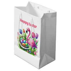 Schattig Gelukkig Pasen roze flamingo Medium Cadeauzakje