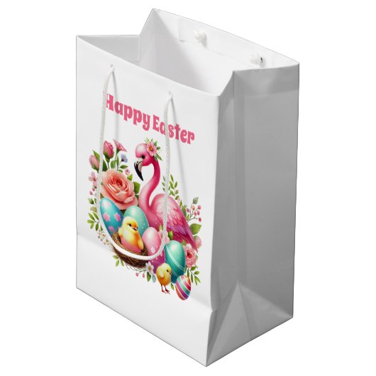 Schattig Gelukkig Pasen roze flamingo Medium Cadeauzakje (Voorkant Gekanteld)