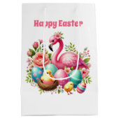 Schattig Gelukkig Pasen roze flamingo Medium Cadeauzakje (Achterkant)