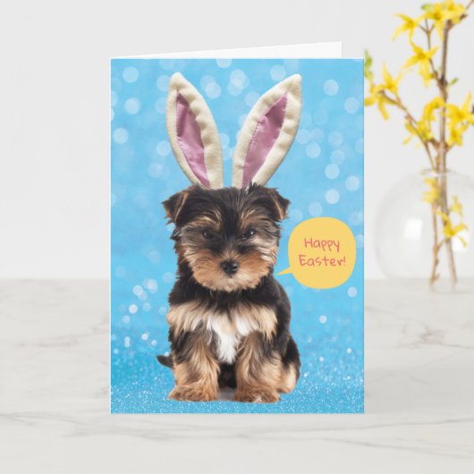 Schattig Gelukkig Pasen van je Knuffel Konijn Pupp Kaart (Gele Bloem)