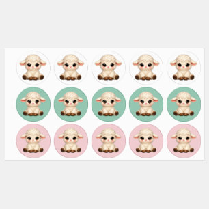 Schattig Gelukkig Schaap met Grote Ogen Kawaii Boe Labels