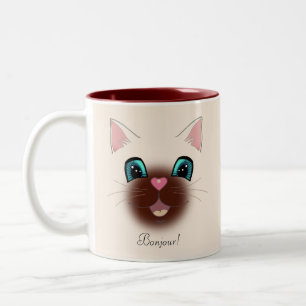 Schattig gelukkig Siamese kattengezicht Tweekleurige Koffiemok