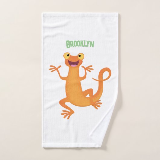 Schattig gelukkig sinaasappel dansen salamander bad handdoek (Handdoek)