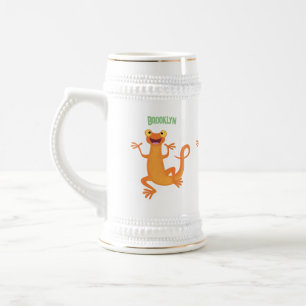 Schattig gelukkig sinaasappel dansen salamander bierpul