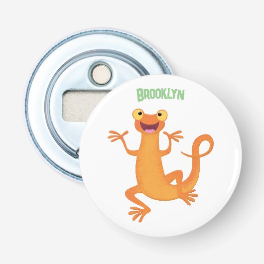 Schattig gelukkig sinaasappel dansen salamander button flesopener (Voorkant)