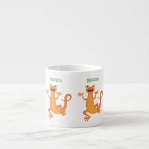 Schattig gelukkig sinaasappel dansen salamander espresso kop