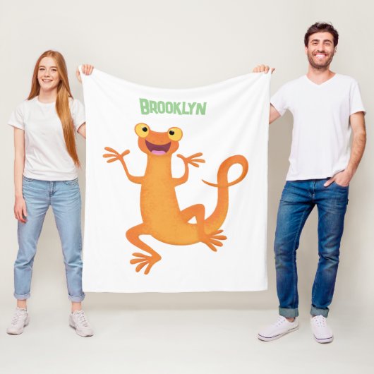 Schattig gelukkig sinaasappel dansen salamander fleece deken (In situ)