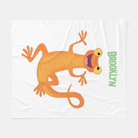 Schattig gelukkig sinaasappel dansen salamander fleece deken (Voorkant (Horizontaal))