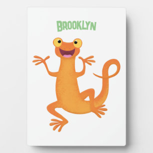 Schattig gelukkig sinaasappel dansen salamander fotoplaat