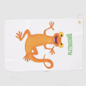 Schattig gelukkig sinaasappel dansen salamander golfhanddoek (Horizontaal)