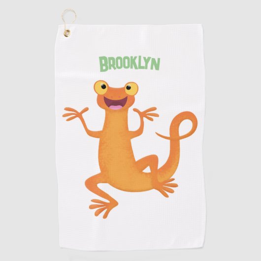 Schattig gelukkig sinaasappel dansen salamander golfhanddoek (Voorkant)