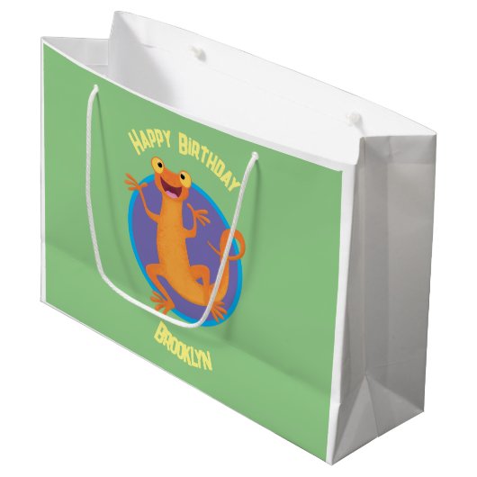 Schattig gelukkig sinaasappel dansen salamander groot cadeauzakje (Voorkant Gekanteld)