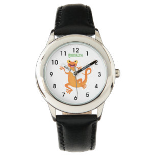 Schattig gelukkig sinaasappel dansen salamander horloge