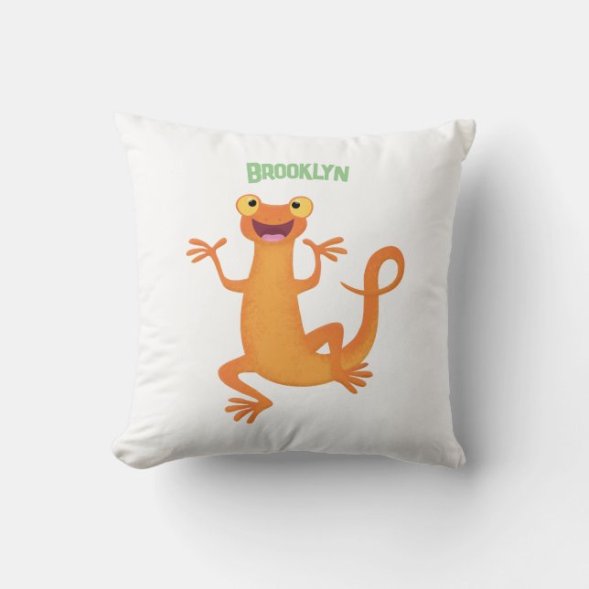 Schattig gelukkig sinaasappel dansen salamander kussen (Voorkant)
