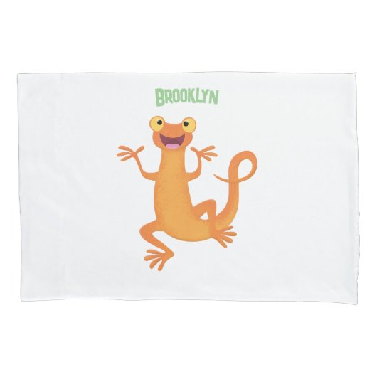 Schattig gelukkig sinaasappel dansen salamander kussensloop (Voorkant)