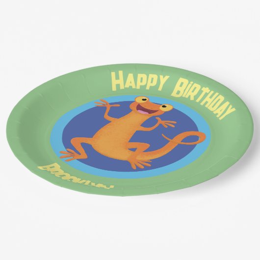 Schattig gelukkig sinaasappel dansen salamander papieren bordje (Gekanteld)
