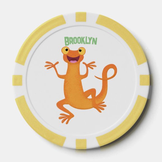 Schattig gelukkig sinaasappel dansen salamander poker chips (Voorkant)