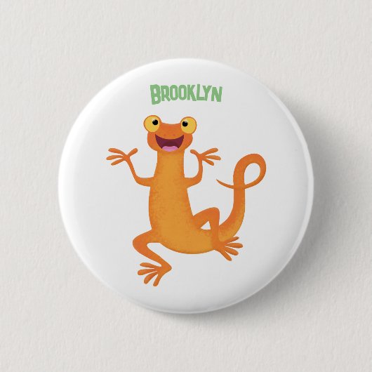 Schattig gelukkig sinaasappel dansen salamander ronde button 5,7 cm (Voorkant)
