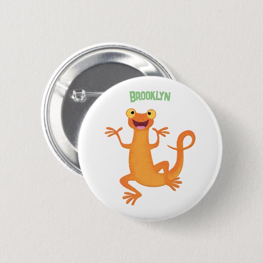 Schattig gelukkig sinaasappel dansen salamander ronde button 5,7 cm (Voorkant /achterkant)