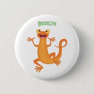Schattig gelukkig sinaasappel dansen salamander ronde button 5,7 cm