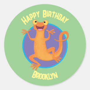 Schattig gelukkig sinaasappel dansen salamander ronde sticker
