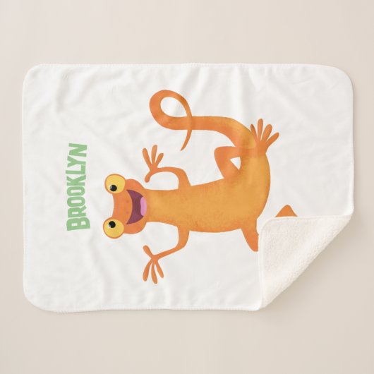Schattig gelukkig sinaasappel dansen salamander sherpa deken (Voorkant (horizontaal))