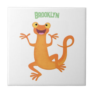 Schattig gelukkig sinaasappel dansen salamander tegeltje