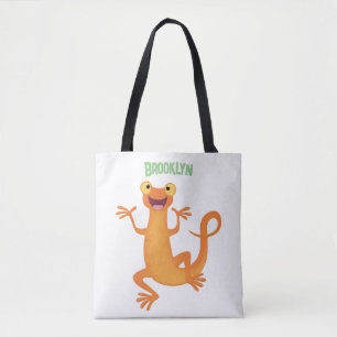 Schattig gelukkig sinaasappel dansen salamander tote bag