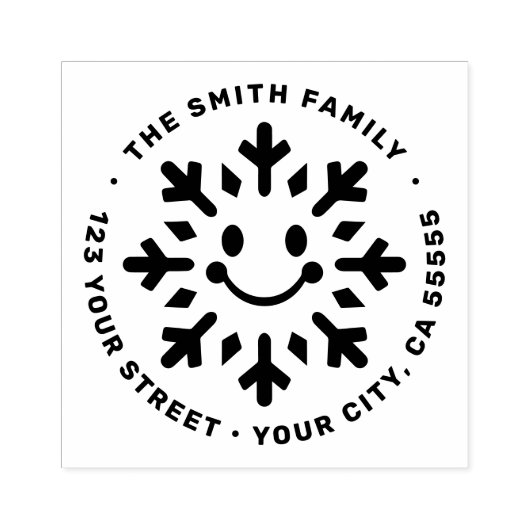 Schattig gelukkig sneeuwvlok retouradres rubberstempel (Afrduk)