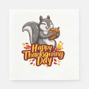 Schattig Gelukkig Thanksgiving Eekhoorn Klassiek T Servet