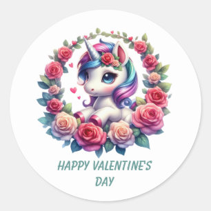 Schattig Gelukkig Valentijnsdag eenhoorn Ronde Sticker