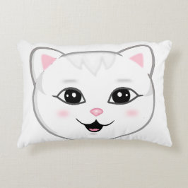 Schattig Gelukkig Wit Kat Gezicht Accent Kussen