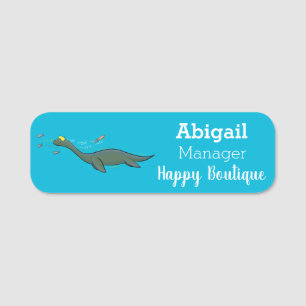 Schattig, gelukkig zee monster plesiosaurus cartoo naamplaatje