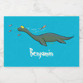 Schattig, gelukkig zeemonster plesiosaurus cartoon voedselcontainer etiket (Enkel label)