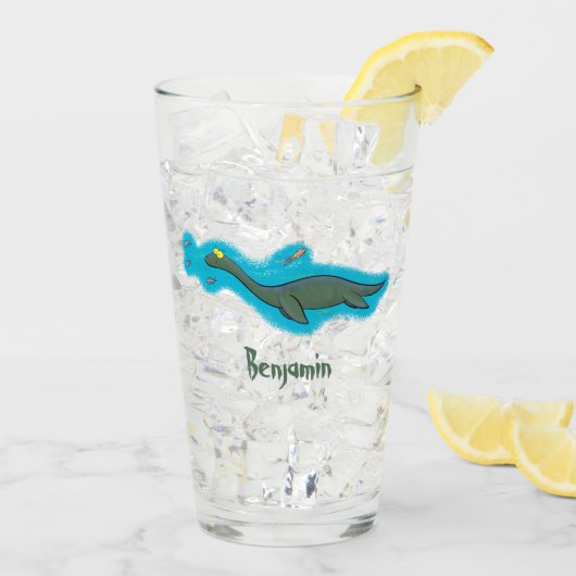 Schattig, gelukkig zeemonster plesiosaurus stripfi glas (Achterkant ijs)
